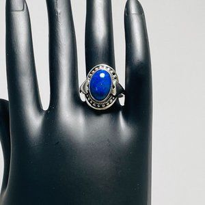 Sterling Silver Ring with Lapis Stone, Size 7.5